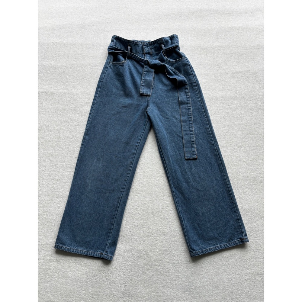 The Native One Wide‎ Leg Jeans Women Small 26" High Rise Paperbag Waist Belted